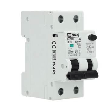 EMAT aardlekautomaat 1-polig+nul 32A C-kar 100mA 2 modules (85006421)