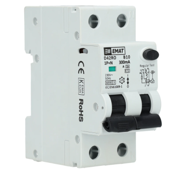 EMAT aardlekautomaat 1-polig+nul 10A B-kar 300mA 2 modules (85006422)