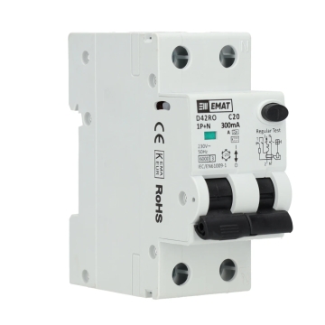 EMAT aardlekautomaat 1-polig+nul 20A C-kar 300mA 2 modules (85006427)