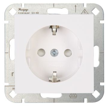 Kopp HK07 wandcontactdoos met randaarde en kinderbeveiliging - gebroken wit RAL9010 glans (940029009)