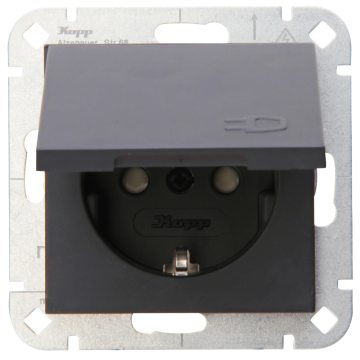 Kopp HK07 wandcontactdoos met randaarde en kinderbeveiliging met klapdeksel - antraciet(940115001)