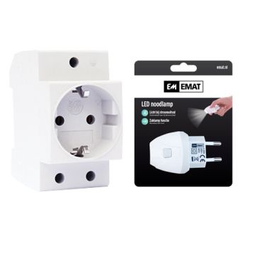 EMAT stopcontact met randaarde DIN-rail met LED noodlamp (E10124N)