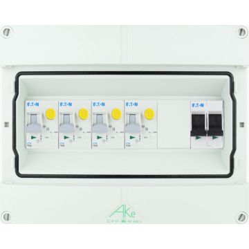Eaton componenten in waterdichte (IP55) groepenkast 4 aardlekautomaten 1 fase 250x200 (BxH)