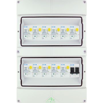 Eaton componenten in waterdichte (IP55) groepenkast 11 aardlekautomaten 1 fase 250x370 (BxH)