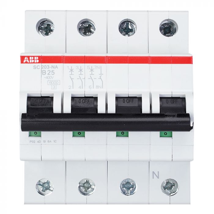 ABB krachtgroep 3-polig+nul 25A B-kar (2CDS253120R0255)