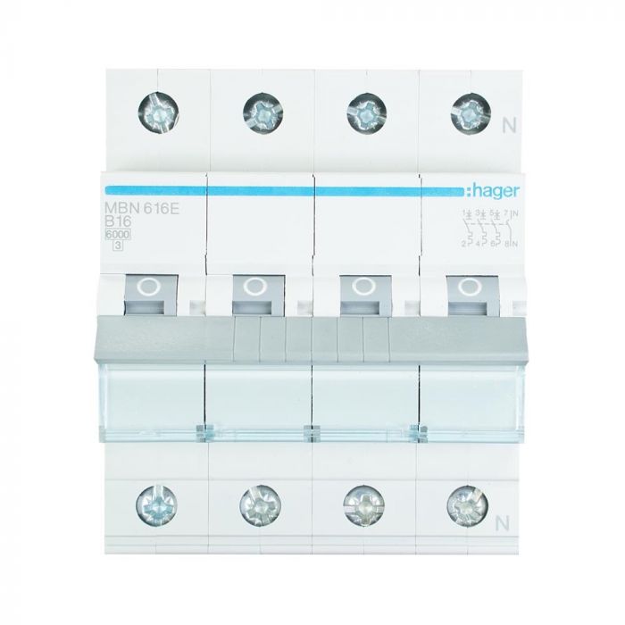 Hager krachtgroep 3-polig+nul 16A B-kar (MBN616E)