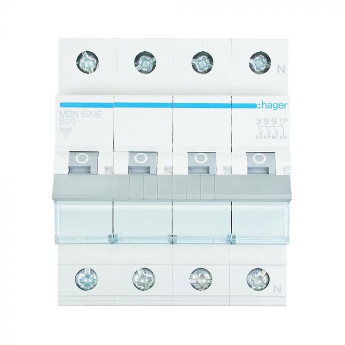 Hager krachtgroep 3-polig+nul 20A B-kar (MBN620E)