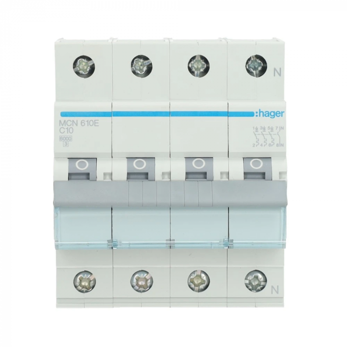 Hager installatieautomaat 3-polig + nul 10A C-kar (MCN610E)