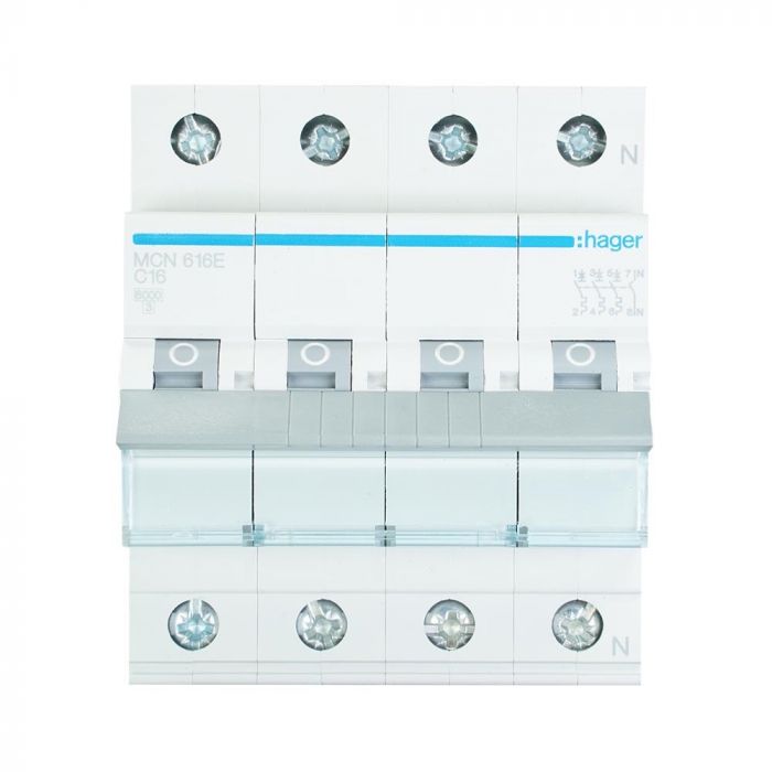 Hager krachtgroep 3-polig+nul 16A C-kar (MCN616E)