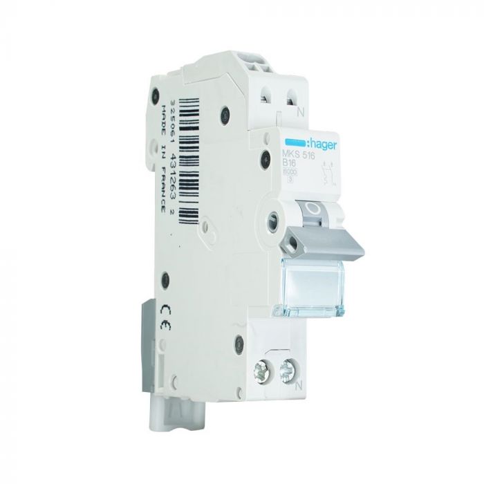 Hager installatieautomaat 1-polig+nul 16A B-kar (VKS01SG)