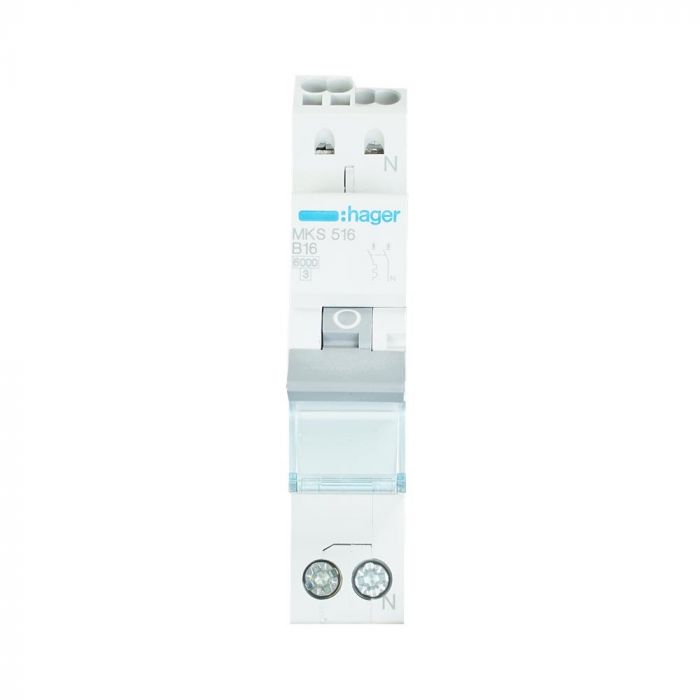 Hager installatieautomaat 1-polig+nul 16A B-kar (VKS01SG)