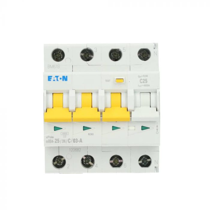Eaton aardlekautomaat 3-polig+nul 25A 300mA C-kar (120682)