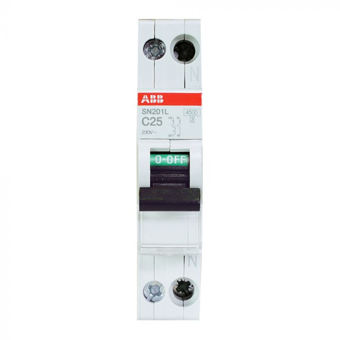ABB installatieautomaat 1-polig+nul 25A C-kar (2CSS245101R0254)