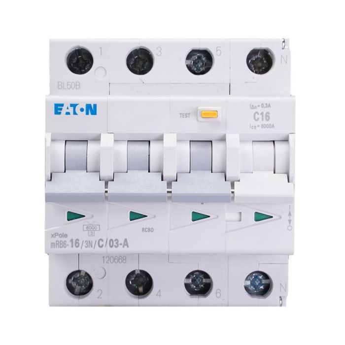 Eaton aardlekautomaat 3-polig+nul 16A 300mA C-kar (120668)