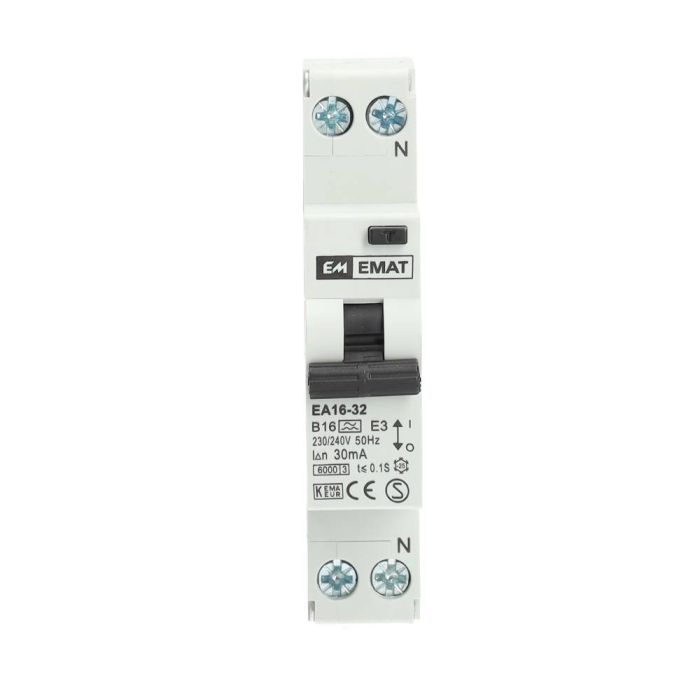 EMAT aardlekautomaat 1-polig+nul 16A B-kar 30mA (85006004)