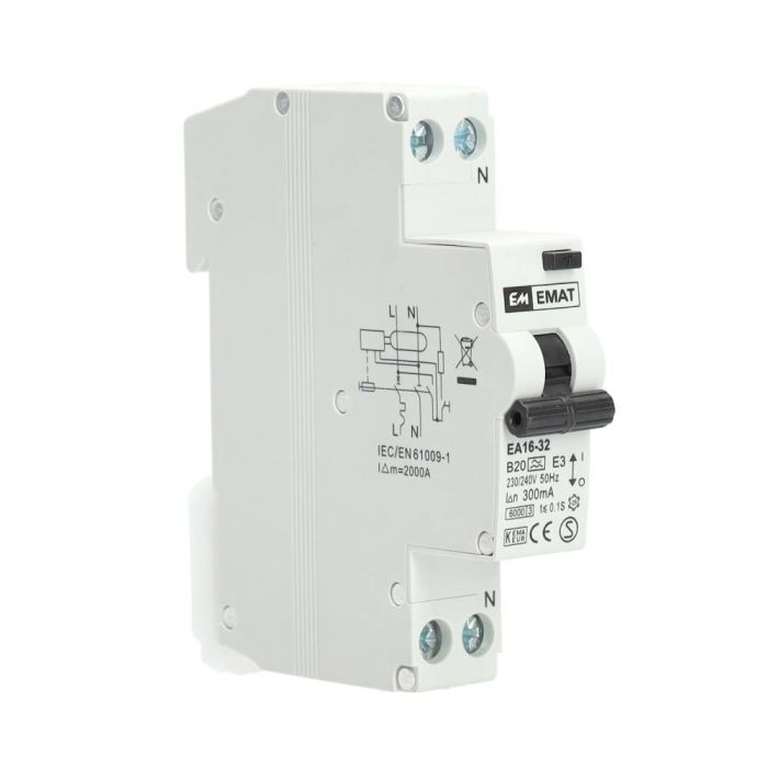 EMAT aardlekautomaat 1-polig+nul 20A B-kar 300mA (85006018)