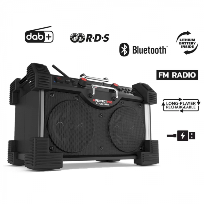 PerfectPro bouwradio Rockhart Bluetooth DAB+ FM AUX 2x30W IP44 (RH4)
