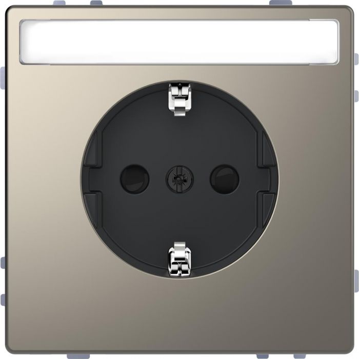 Schneider Electric D Life wandcontactdoos met tekstvenster en kinderbeveiliging - nikkel metallic (MTN2302-6050)