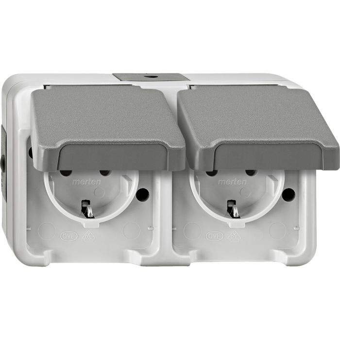 Schneider-Merten Aquastar SCHUKO 2-voudig wandcontactdoos horizontaal - lichtgrijs (MTN2321-8029)