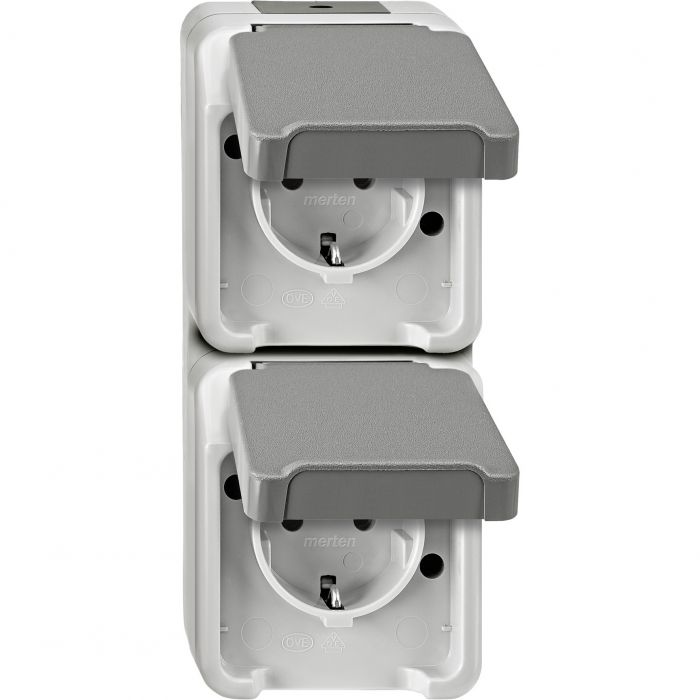 Schneider-Merten Aquastar SCHUKO 2-voudig wandcontactdoos verticaal - lichtgrijs (MTN2329-8029)