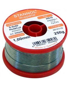 Stannol draadsoldeer tin/lood/koper 60/39/1 massief diameter 1mm rol 250gr (535248)