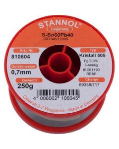 Stannol draadsoldeer tin/lood 60/40 massief diameter 0,7mm rol 250gr (810604)