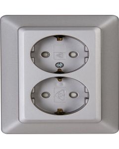 Kopp HK02 stopcontact half-inbouw met randaarde en kinderbeveiliging 2-voudig staal (927720003)