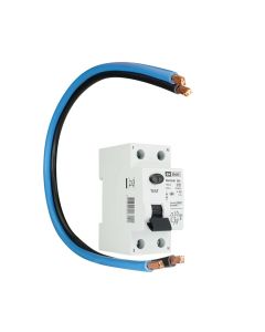 EMAT aardlekschakelaar 2P 63A 300mA incl. aansluitdraden 10 mm² 490 mm zwart en blauw (EM25364S)