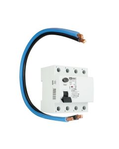 EMAT aardlekschakelaar 4P 63A 300mA SELECTIEF incl. aansluitdraden 10 mm² 490 mm zwart en blauw (E10177S)