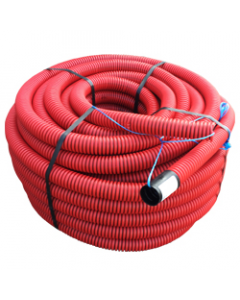 Mantelbuis met trekdraad en koppelstuk 63mm - rood rol 50 meter