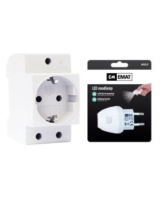 EMAT wandcontactdoos set met LED noodlamp met randaarde din-rail (E10124N)