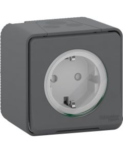Schneider Electric stopcontact met klapdeksel IP55 - Mureva Styl mat grijs (MUR36034)