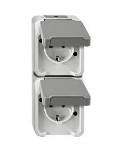 Schneider Electric Aquastar SCHUKO 2-voudig wandcontactdoos verticaal IP44 - lichtgrijs (MTN2329-8029)