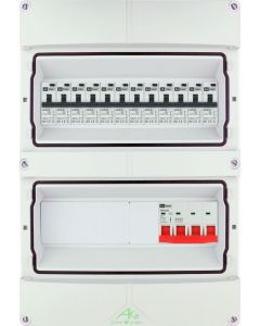 EMAT Schneider waterdichte (IP55) groepenkast 12 aardlekautomaten 3 fase 250x370 (BxH) 