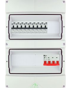 EMAT Schneider waterdichte (IP55) groepenkast 9 aardlekautomaten 3 fase 250x370 (BxH) 