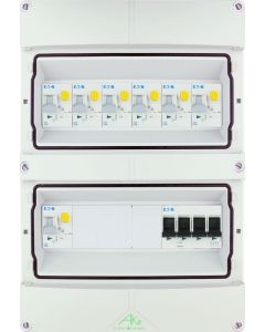 Eaton componenten in waterdichte (IP55) groepenkast 7 aardlekautomaten 3 fase 250x370 (BxH)