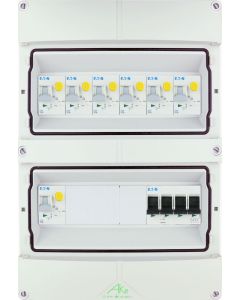 Eaton componenten in waterdichte (IP55) groepenkast 7 aardlekautomaten 3 fase 250x370 (BxH)