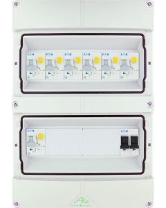 Eaton componenten in waterdichte (IP55) groepenkast 7 aardlekautomaten 1 fase 250x370 (BxH)