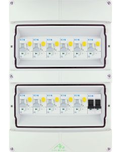 Eaton componenten in waterdichte (IP55) groepenkast 11 aardlekautomaten 1 fase 250x370 (BxH)