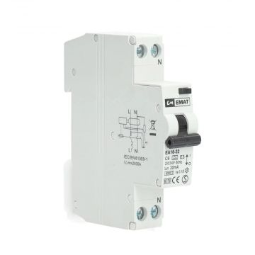 EMAT aardlekautomaat 1-polig+nul 6A C-kar 30mA (85006001)