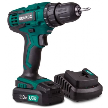 VONROC accuboormachine set compleet met 2,0AH accu en snellader VPOWER 20V (S_CD501DC)