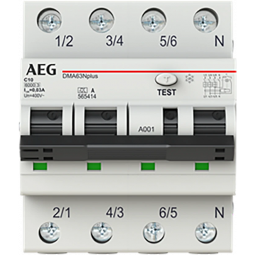 AEG aardlekautomaat 3polig+nul 10A C-kar 30mA (DMA63N C10/030)