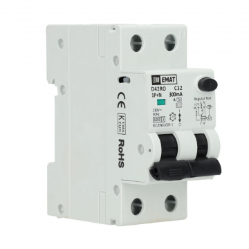 EMAT aardlekautomaat 1-polig+nul 32A C-kar 300mA 2 modules (85006431)