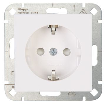 Kopp HK07 wandcontactdoos met randaarde en kinderbeveiliging - gebroken wit RAL9010 glans (940029009)