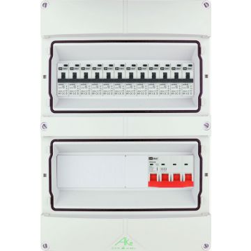 EMAT Schneider waterdichte (IP55) groepenkast 12 aardlekautomaten 3 fase 250x370 (BxH) 