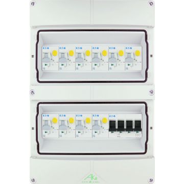 Eaton componenten in waterdichte (IP55) groepenkast 10 aardlekautomaten 3 fase 250x370 (BxH)