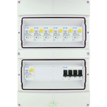 Eaton componenten in waterdichte (IP55) groepenkast 7 aardlekautomaten 3 fase 250x370 (BxH)