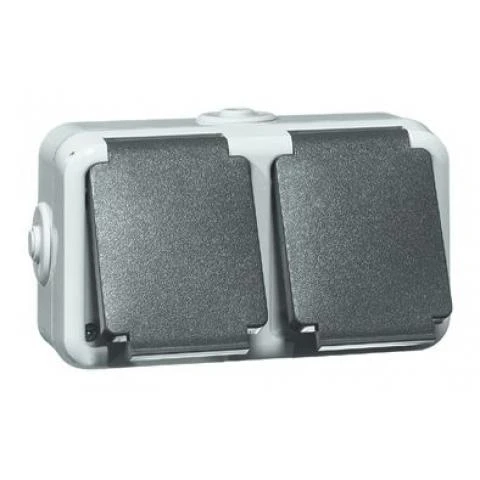 Miniatuur van PEHA opbouw stopcontact met randaarde 2-voudig met klapdeksel IP54 spatwaterdicht (D 6632 WAB)
