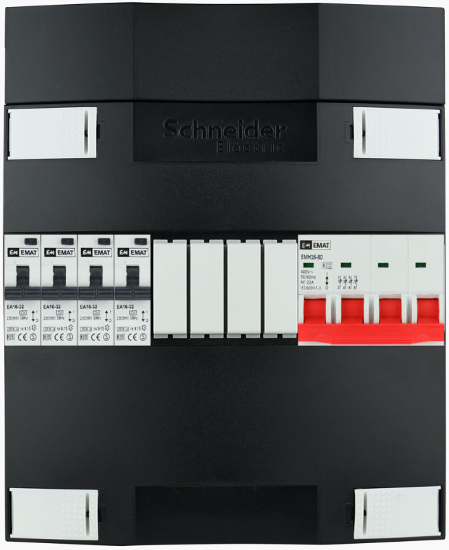 Miniatuur van EMAT Schneider groepenkast 4 aardlekautomaten 3 fase 220x270 (BxH) 