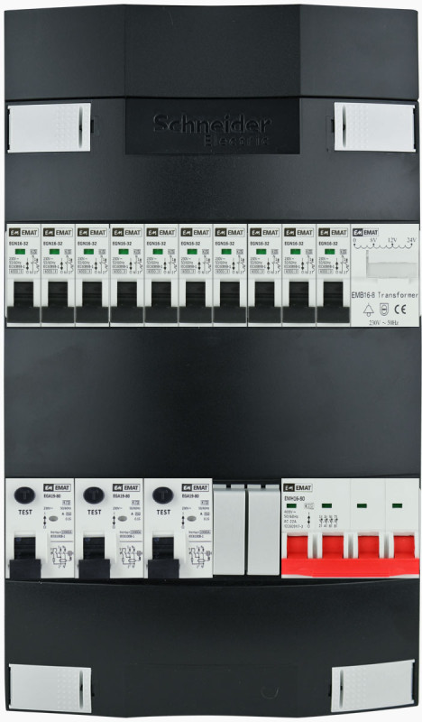 Miniatuur van EMAT Schneider groepenkast 10 groepen + beltrafo 3 fase 220x380 (BxH) 